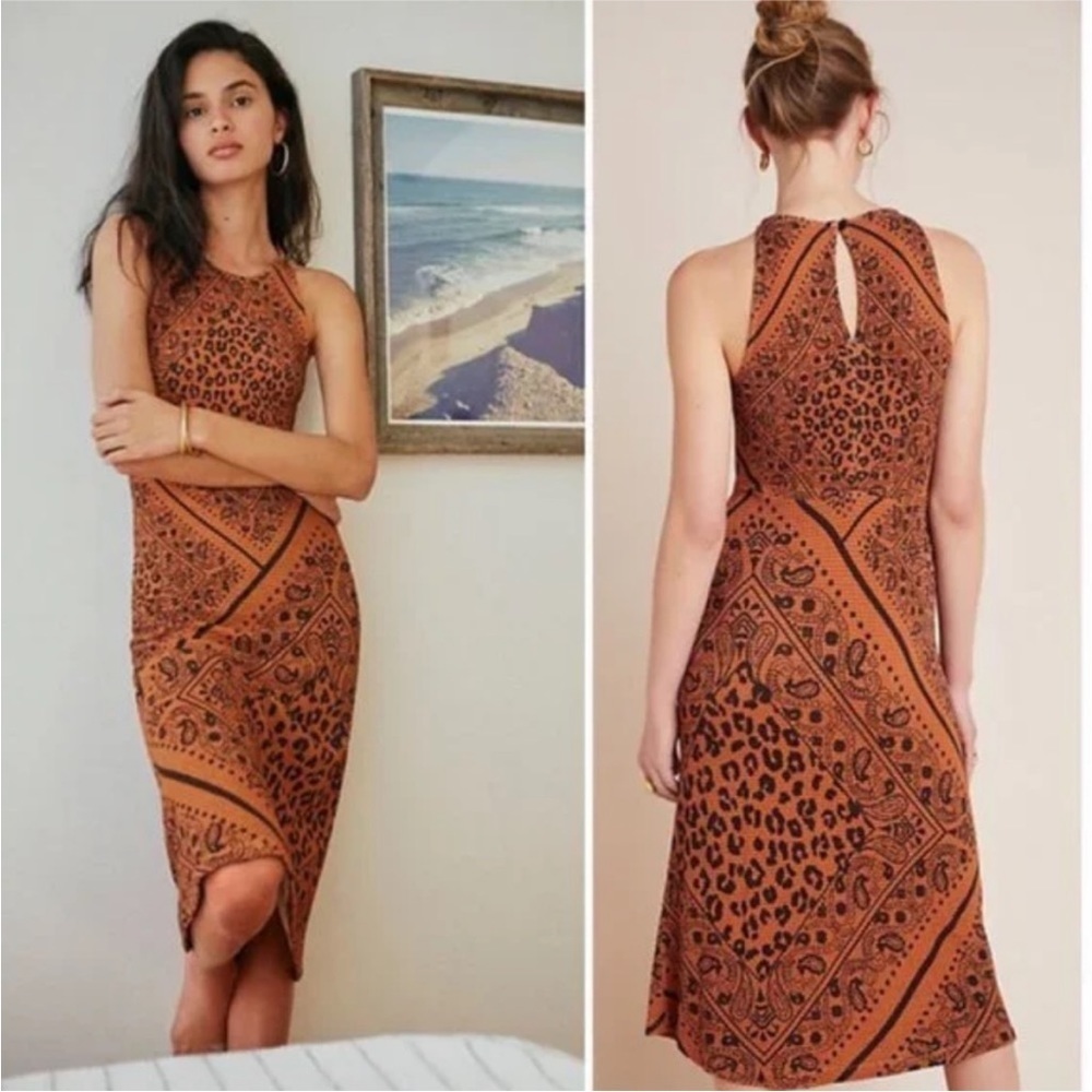 Farm Rio x Anthropologie Alyse Midi Cheetah Bandana Print Dress Size Small